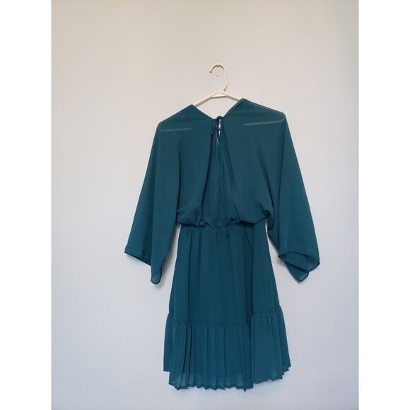 Flying Tomato Women XS Mini Dress Teal Blue V Neck Sheer Sleeve Ruffle Tier Boho - Picture 2 of 6